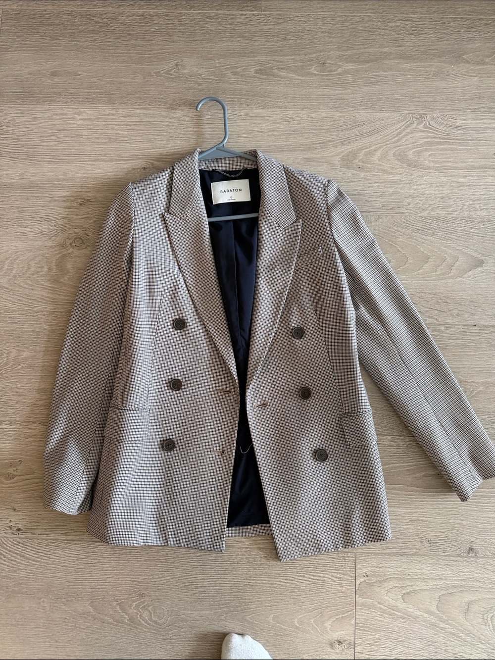 Babaton Double-Breasted Check Blazer in Light brown and blue checkered